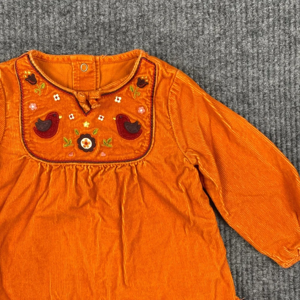 Gymboree Girls Orange Corduroy Embroidered Bird Floral Tunic Top 18-24 Months